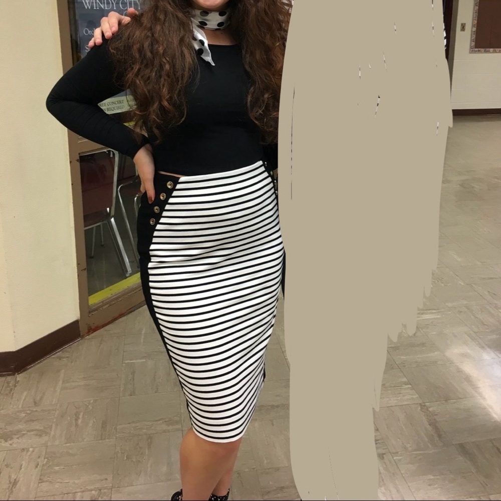 White House Black Market Striped Midi Pencil Skirt with Sailor Buttons Size 6